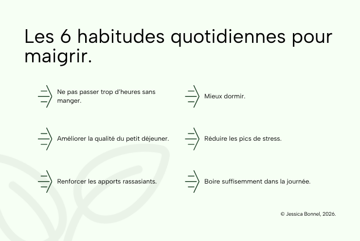 Infographie sur les 6 habitudes pour maigrir durablement - Jessica Bonnel Naturopathe